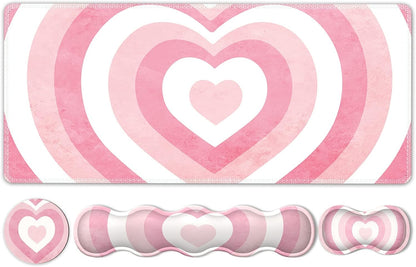 Desk Mat Set, Pink Heart Mouse Pad and Keyboard Wrist Rest