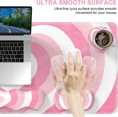 Desk Mat Set, Pink Heart Mouse Pad and Keyboard Wrist Rest