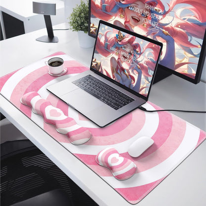 Desk Mat Set, Pink Heart Mouse Pad and Keyboard Wrist Rest