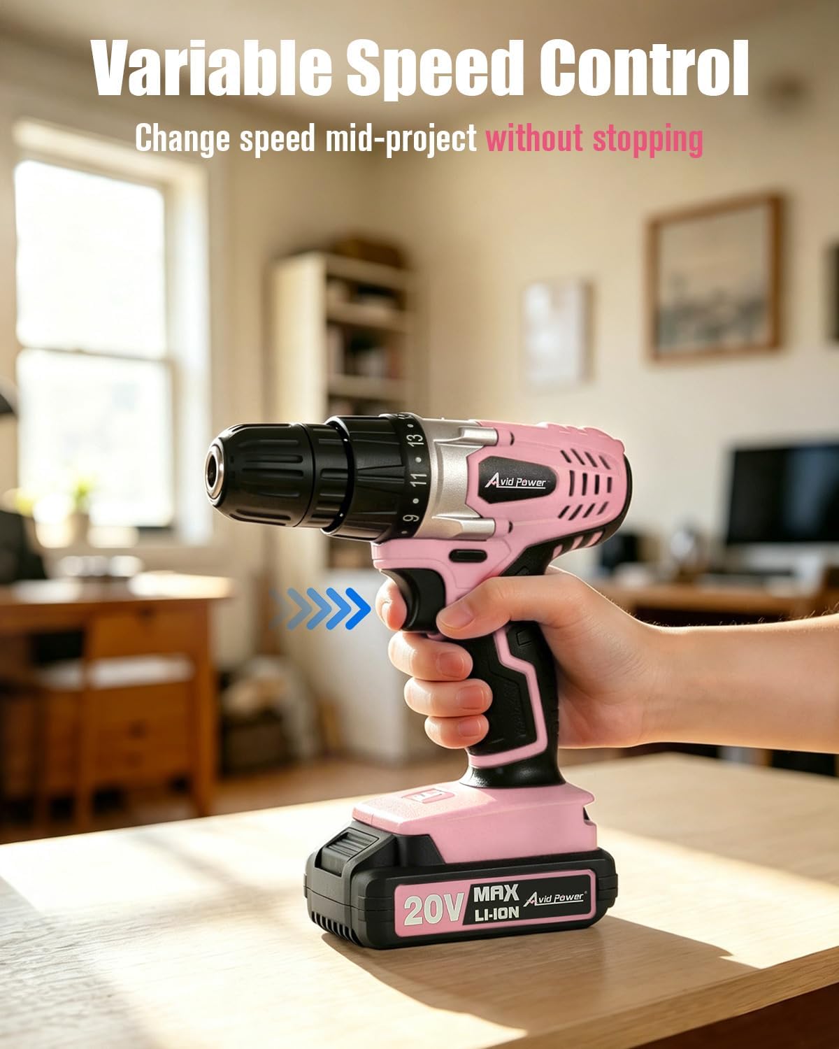 20V Cordless Drill Set for Home DIY & Beginner Projects - Lightweight Power Drill with Battery Charger & 22 Bits, Variable Speed, 3/8" Keyless Chuck, Ideal for Furniture Assembly (Pink)