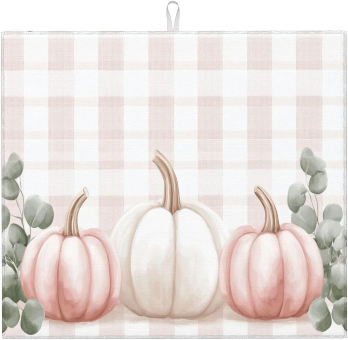 Dish Drying Mat for Kitchen Pink Pumpkin Buffalo Plaid Pattern Counter Absorbent Dishes Drainer Microfiber Small 16x18 Inch