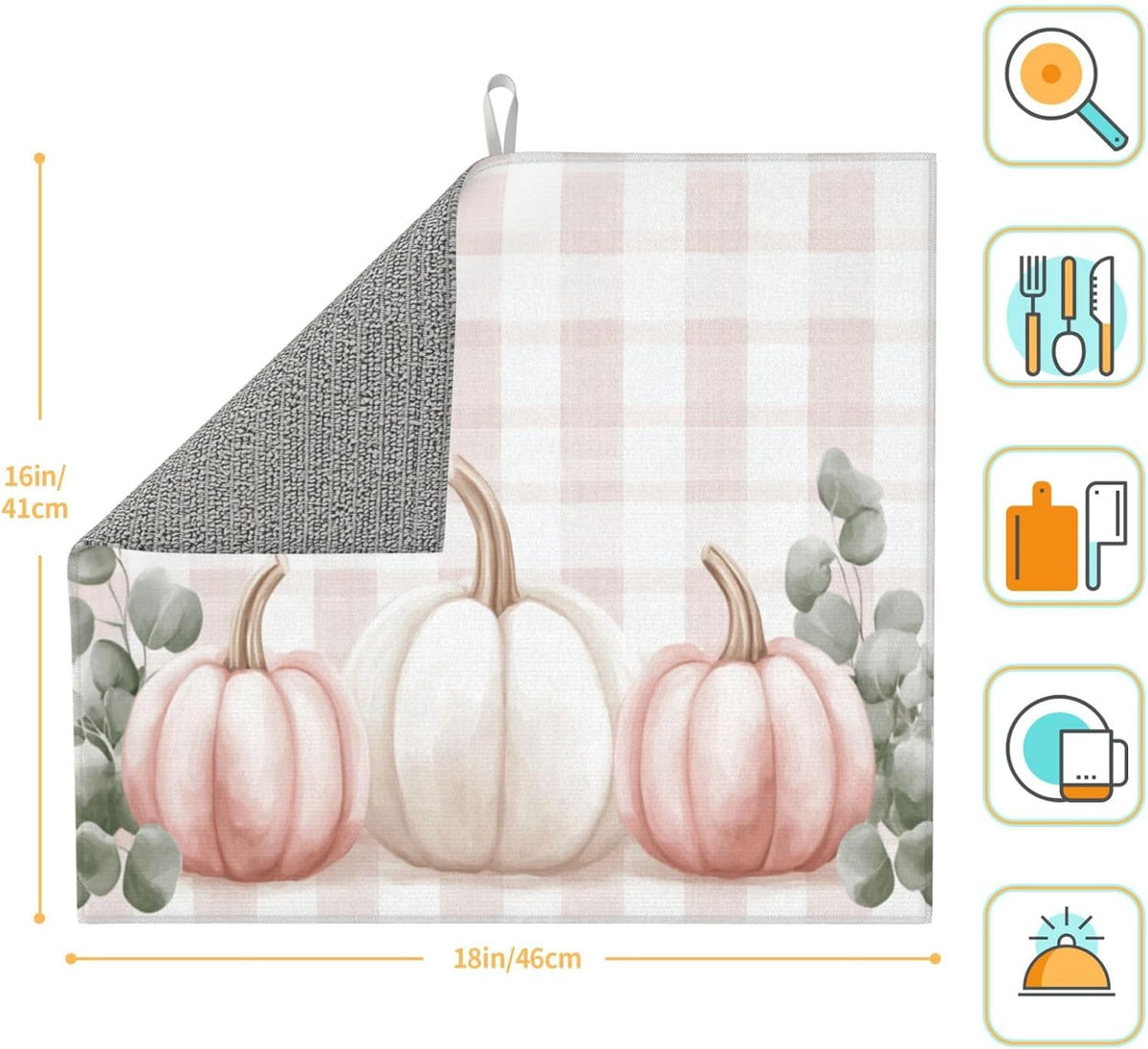 Dish Drying Mat for Kitchen Pink Pumpkin Buffalo Plaid Pattern Counter Absorbent Dishes Drainer Microfiber Small 16x18 Inch