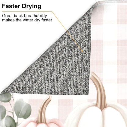 Dish Drying Mat for Kitchen Pink Pumpkin Buffalo Plaid Pattern Counter Absorbent Dishes Drainer Microfiber Small 16x18 Inch