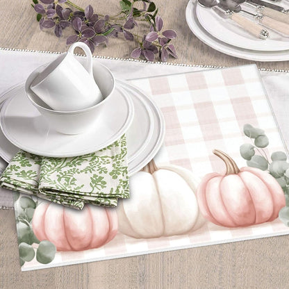 Dish Drying Mat for Kitchen Pink Pumpkin Buffalo Plaid Pattern Counter Absorbent Dishes Drainer Microfiber Small 16x18 Inch