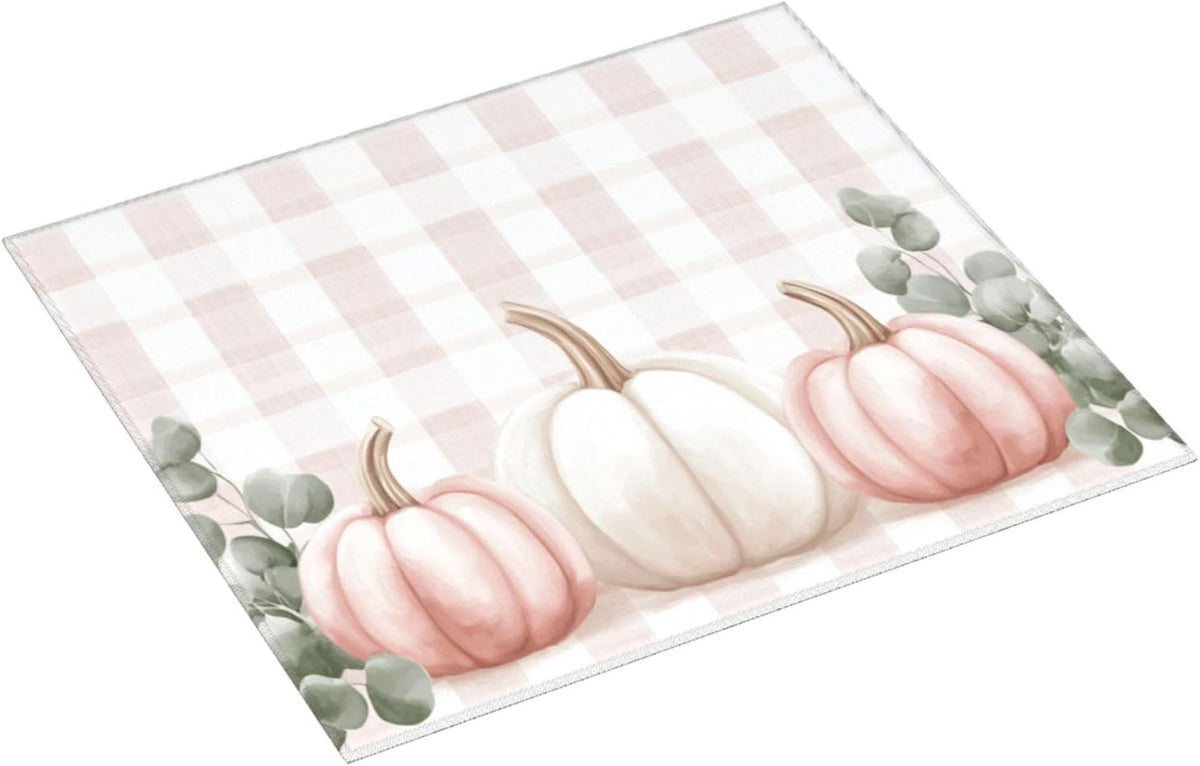 Dish Drying Mat for Kitchen Pink Pumpkin Buffalo Plaid Pattern Counter Absorbent Dishes Drainer Microfiber Small 16x18 Inch