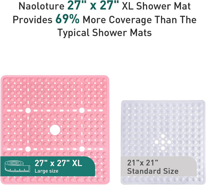 Large Square Shower Mat Bathtub Bath Mat Non Slip Pink 27"x27"