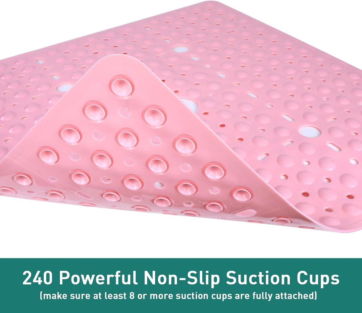 Large Square Shower Mat Bathtub Bath Mat Non Slip Pink 27"x27"