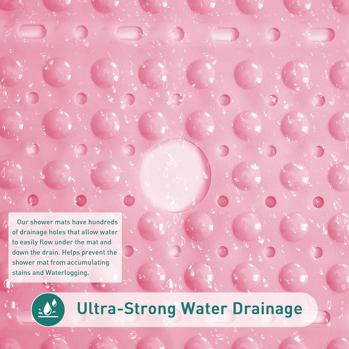 Large Square Shower Mat Bathtub Bath Mat Non Slip Pink 27"x27"