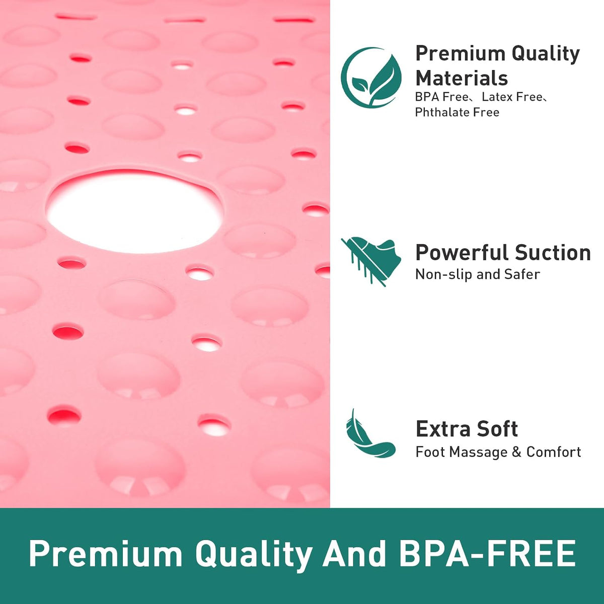 Large Square Shower Mat Bathtub Bath Mat Non Slip Pink 27"x27"