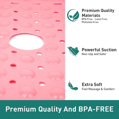 Large Square Shower Mat Bathtub Bath Mat Non Slip Pink 27"x27"