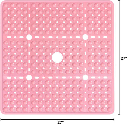 Large Square Shower Mat Bathtub Bath Mat Non Slip Pink 27"x27"