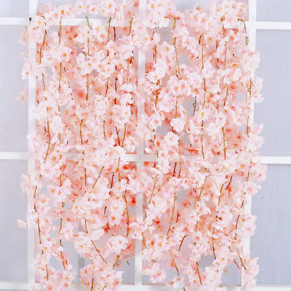 Cherry Blossom Garland Fake Cherry Flower Vines 2 Pcs Artificial Flower Garland Silk Hanging Floral Garland for Wedding Party Arch Office Pink Room Decor Japanese Kawaii Home Decoration