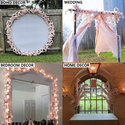 Cherry Blossom Garland Fake Cherry Flower Vines 2 Pcs Artificial Flower Garland Silk Hanging Floral Garland for Wedding Party Arch Office Pink Room Decor Japanese Kawaii Home Decoration