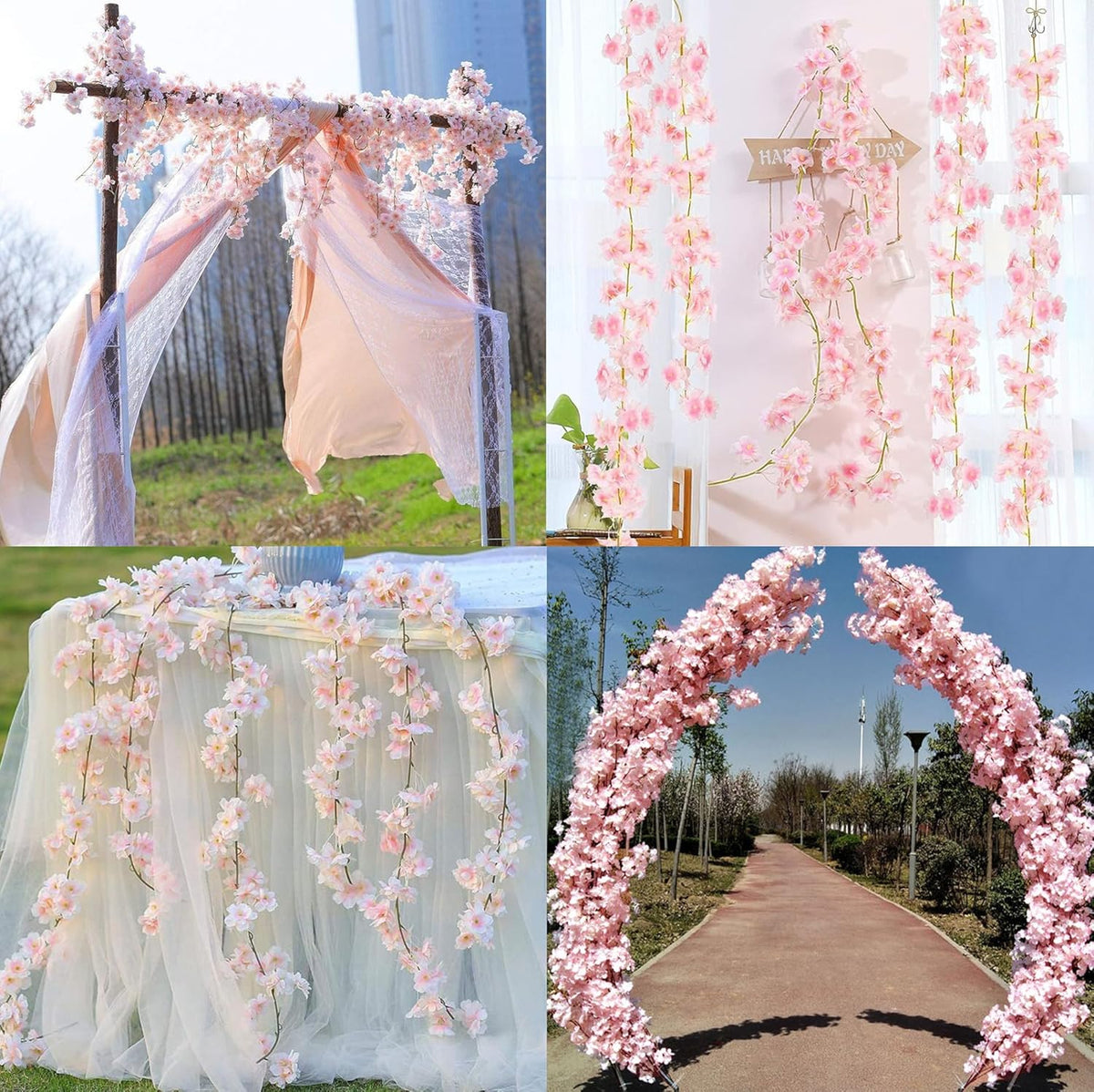 Cherry Blossom Garland Fake Cherry Flower Vines 2 Pcs Artificial Flower Garland Silk Hanging Floral Garland for Wedding Party Arch Office Pink Room Decor Japanese Kawaii Home Decoration