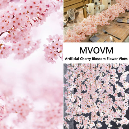 Cherry Blossom Garland Fake Cherry Flower Vines 2 Pcs Artificial Flower Garland Silk Hanging Floral Garland for Wedding Party Arch Office Pink Room Decor Japanese Kawaii Home Decoration