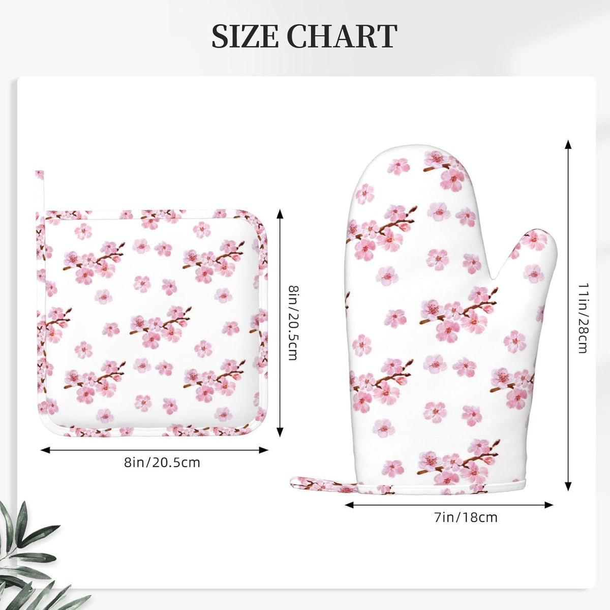 Pink Cherry Blossom Oven Mitts and Pot Holders 4 pcs Set Silicone Watercolor Flowers Blooming Branches Floral Kitchen Oven Mitt Gloves Pot Holders Non-Slip Heat Resistant Cooking Mitts Set