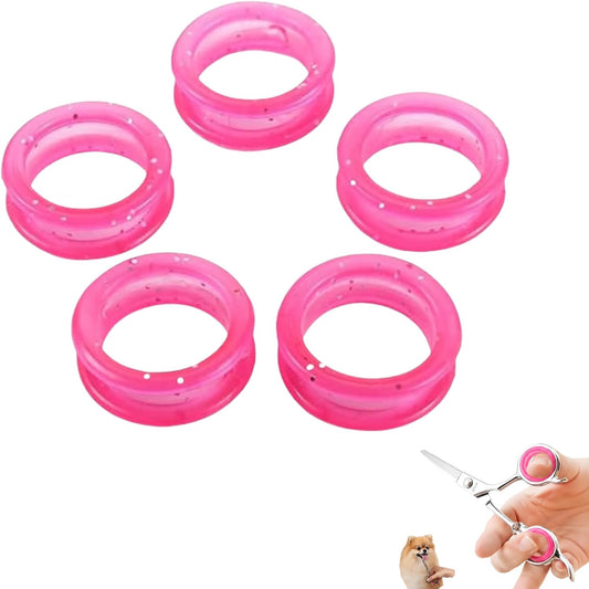 5 Pcs Pink Silicone Scissors Finger Rings for Grooming Shears