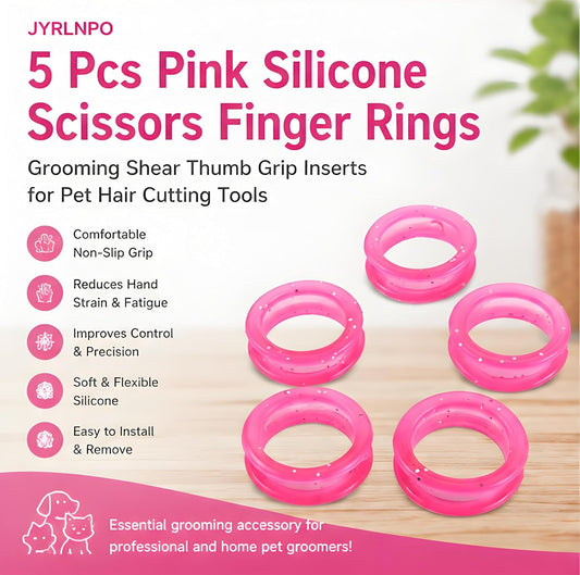 5 Pcs Pink Silicone Scissors Finger Rings for Grooming Shears