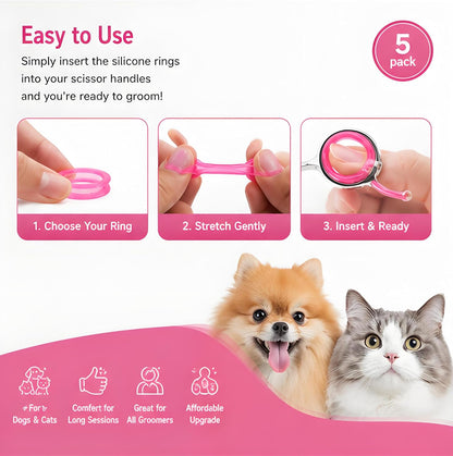 5 Pcs Pink Silicone Scissors Finger Rings for Grooming Shears