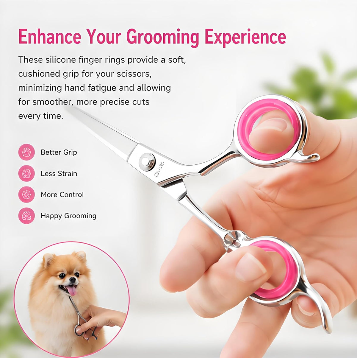 5 Pcs Pink Silicone Scissors Finger Rings for Grooming Shears