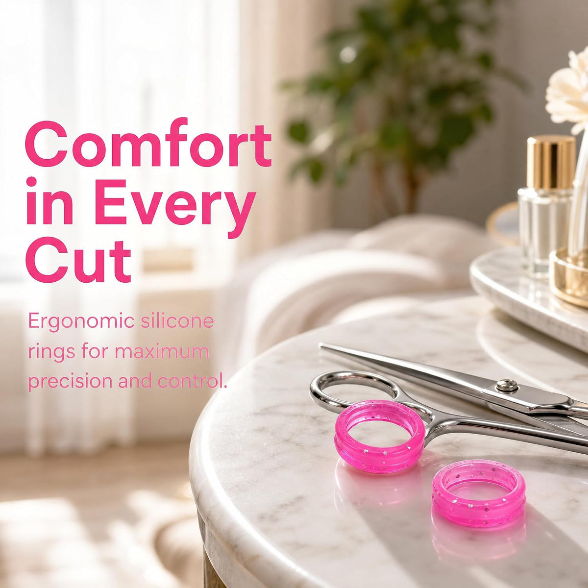 5 Pcs Pink Silicone Scissors Finger Rings for Grooming Shears