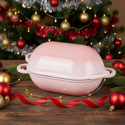 Enameled Cast Iron Sourdough Bread Oven, 2.8QT Oval Dutch Oven, Loaf Cast Iron Bread Pan with Lid for Homemade Bread Baking, 9x5-1/2 Inch Meatloaf Pan, Heavy Duty - Pink