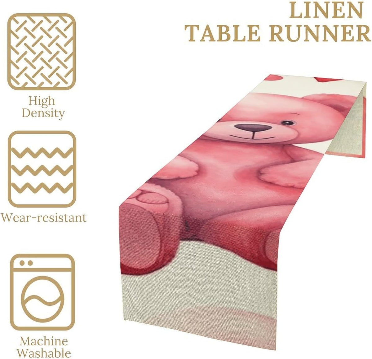 Table Runners 72 + Inches Long Farmhouse Peach Style Bear Printed Table Runner Boho Dining Table Runner for Party Wedding Birthday Table Decoration