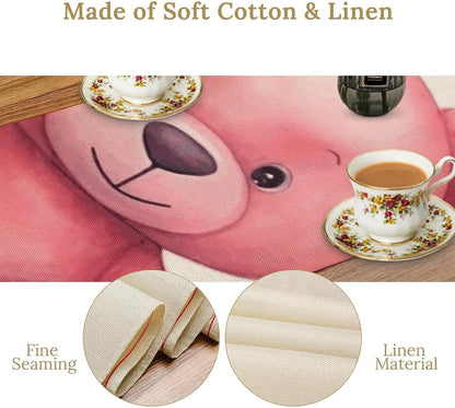 Table Runners 72 + Inches Long Farmhouse Peach Style Bear Printed Table Runner Boho Dining Table Runner for Party Wedding Birthday Table Decoration