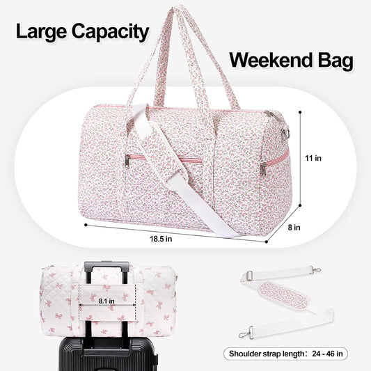Gym Bag for Women, Cute Duffle Bag, Quilted Duffle Bag for Travel, Floral Duffle Bags, Weekend Bag with Zipper Pocket Dance Bag Organizer