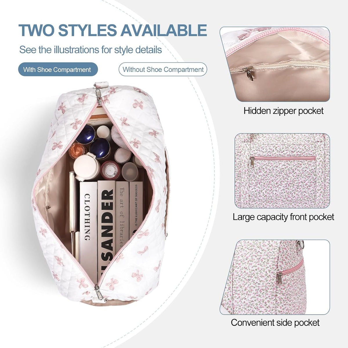Gym Bag for Women, Cute Duffle Bag, Quilted Duffle Bag for Travel, Floral Duffle Bags, Weekend Bag with Zipper Pocket Dance Bag Organizer