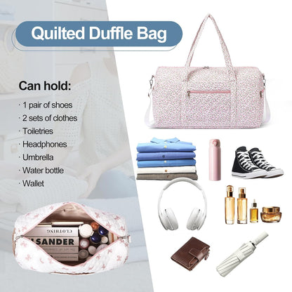 Gym Bag for Women, Cute Duffle Bag, Quilted Duffle Bag for Travel, Floral Duffle Bags, Weekend Bag with Zipper Pocket Dance Bag Organizer