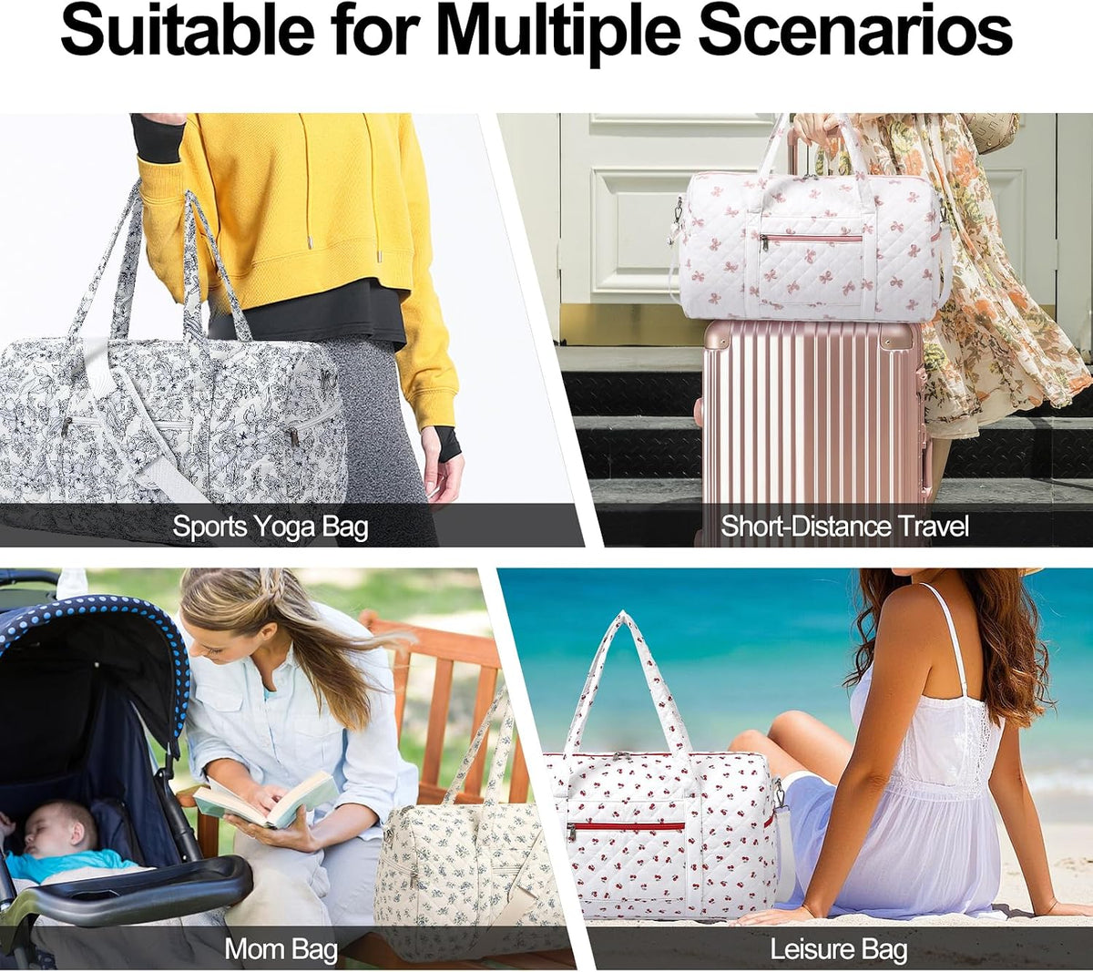 Gym Bag for Women, Cute Duffle Bag, Quilted Duffle Bag for Travel, Floral Duffle Bags, Weekend Bag with Zipper Pocket Dance Bag Organizer