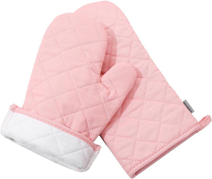 Oven Mitts and Pot Holders 4 pcs Set,High Heat Resistant 500 Degree Extra Thicken Long Kitchen Cotton Oven Glove for Cooking (12 Inch,Pink)…