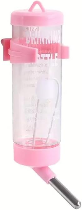 1pcs Small Animal Water Bottle Set, 2.71oz Stainless Steel Ball Bearing Automatic Anti-Drip Dispenser with Chew-Proof Leakproof Nozzle for Hamsters/Birds/Rabbits/Parrots (Pink 1PC)