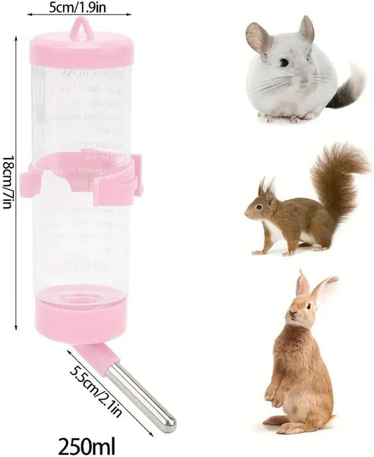 1pcs Small Animal Water Bottle Set, 2.71oz Stainless Steel Ball Bearing Automatic Anti-Drip Dispenser with Chew-Proof Leakproof Nozzle for Hamsters/Birds/Rabbits/Parrots (Pink 1PC)