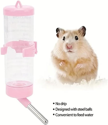 1pcs Small Animal Water Bottle Set, 2.71oz Stainless Steel Ball Bearing Automatic Anti-Drip Dispenser with Chew-Proof Leakproof Nozzle for Hamsters/Birds/Rabbits/Parrots (Pink 1PC)
