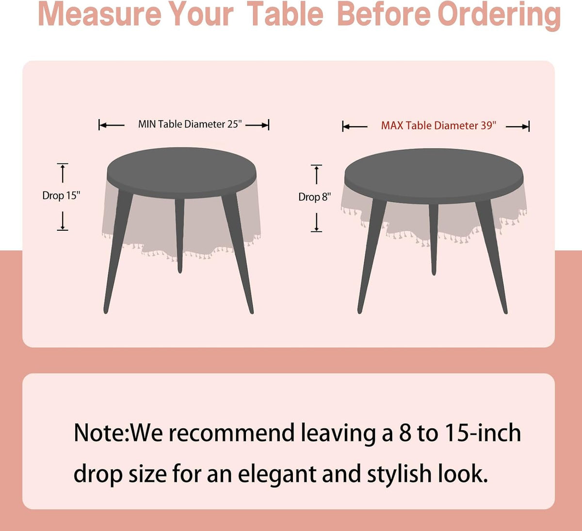 Round Linen Tablecloth 55", Farmhouse Table Cloth with Pink Floral Embroidery, Rustic Table Cloths for Round Table,Spill Resistant Round Table Cover with Tassel for Dining Kitchen Outdoor Party