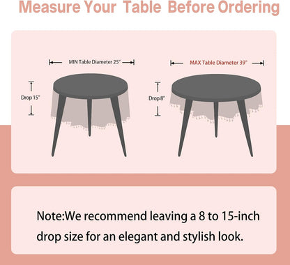Round Linen Tablecloth 55", Farmhouse Table Cloth with Pink Floral Embroidery, Rustic Table Cloths for Round Table,Spill Resistant Round Table Cover with Tassel for Dining Kitchen Outdoor Party