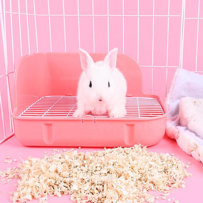Rabbit Litter Box Toilet, Plastic Square Cage Box Potty Trainer Corner Litter Bedding Box Pet Pan for Small Animals, Rabbits, Guinea Pigs, Chinchilla, Ferret, Galesaur, 11.4 Inches (Pink)