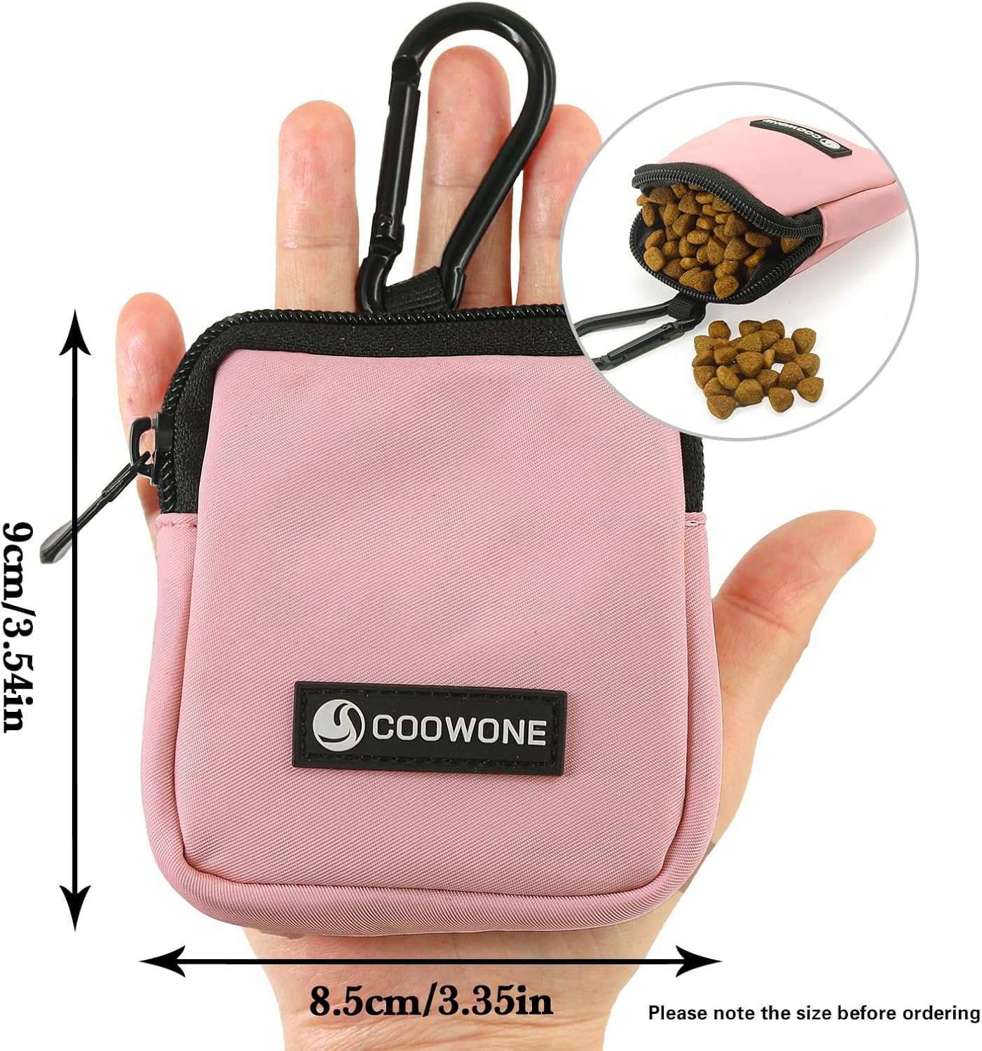 Dog Treat Pouch Pocket Sized Pet Puppy Training Pouch for Dog Training Behavior Aids, Waterproof Nylon Fabric Dog Poop Bag Holder, Hands Free Dog Walking Bag with Metal Carabiner (Pink)