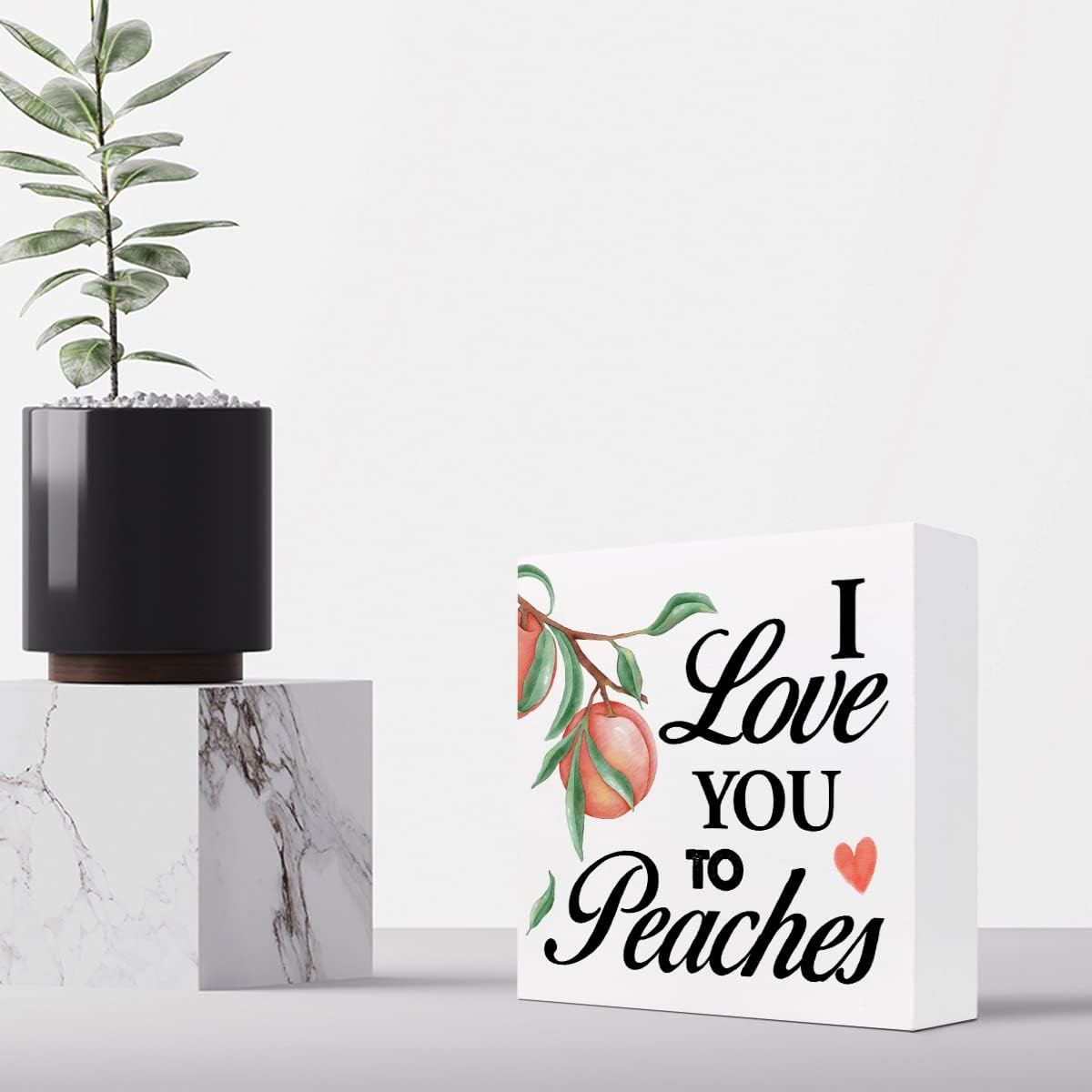 I Love You to Peaches Wood Box Desk Decor, Funny Wooden Block Sign for Farmhouse Home Kitchen Shelf Table Decor