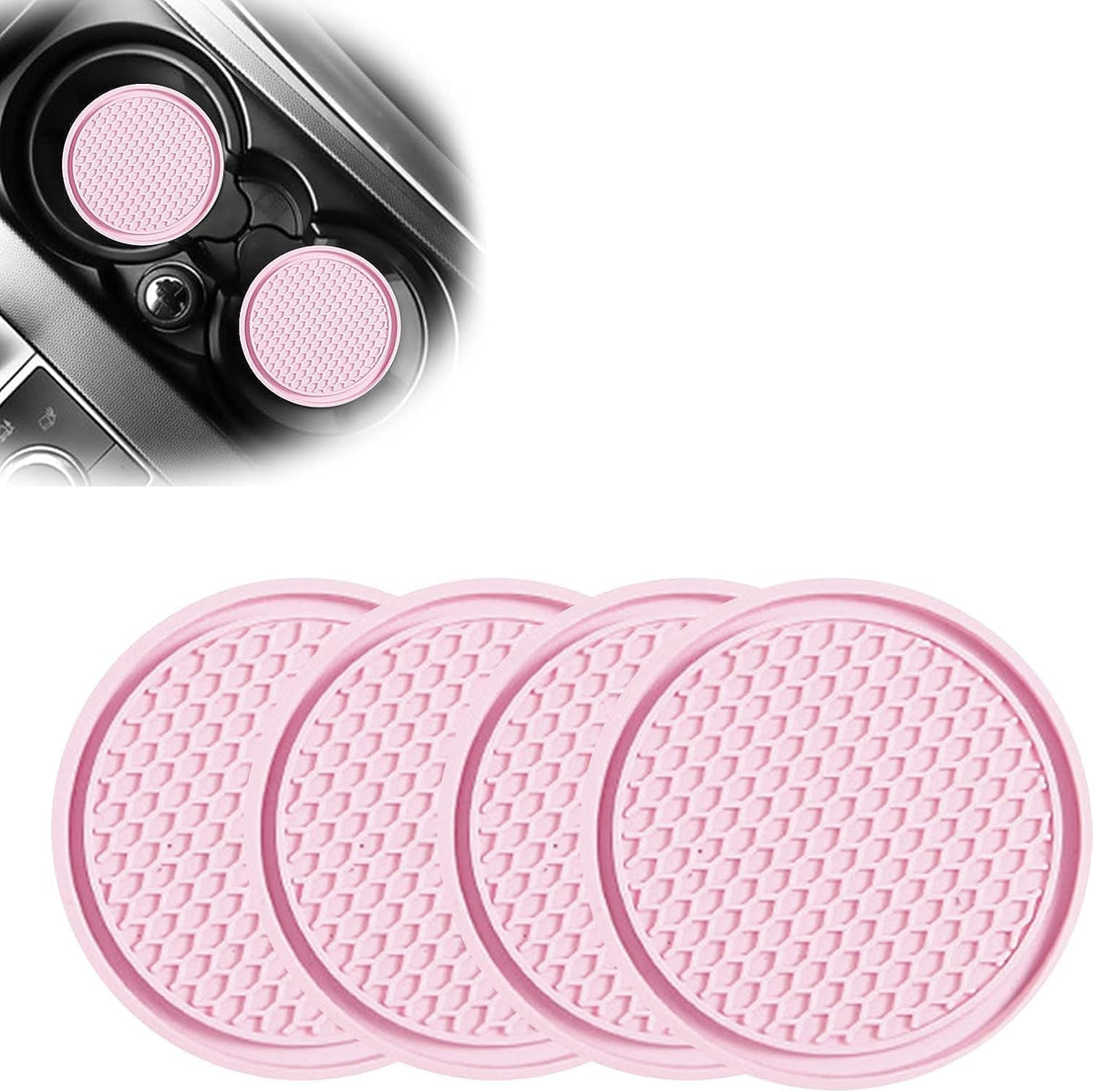 4-Piece Honeycomb Waterproof Fixed Tea Coaster, 2.75In PVC Anti-Slip Cup Holder Insert, Universal for Vehicle Interior Mats (Pink)