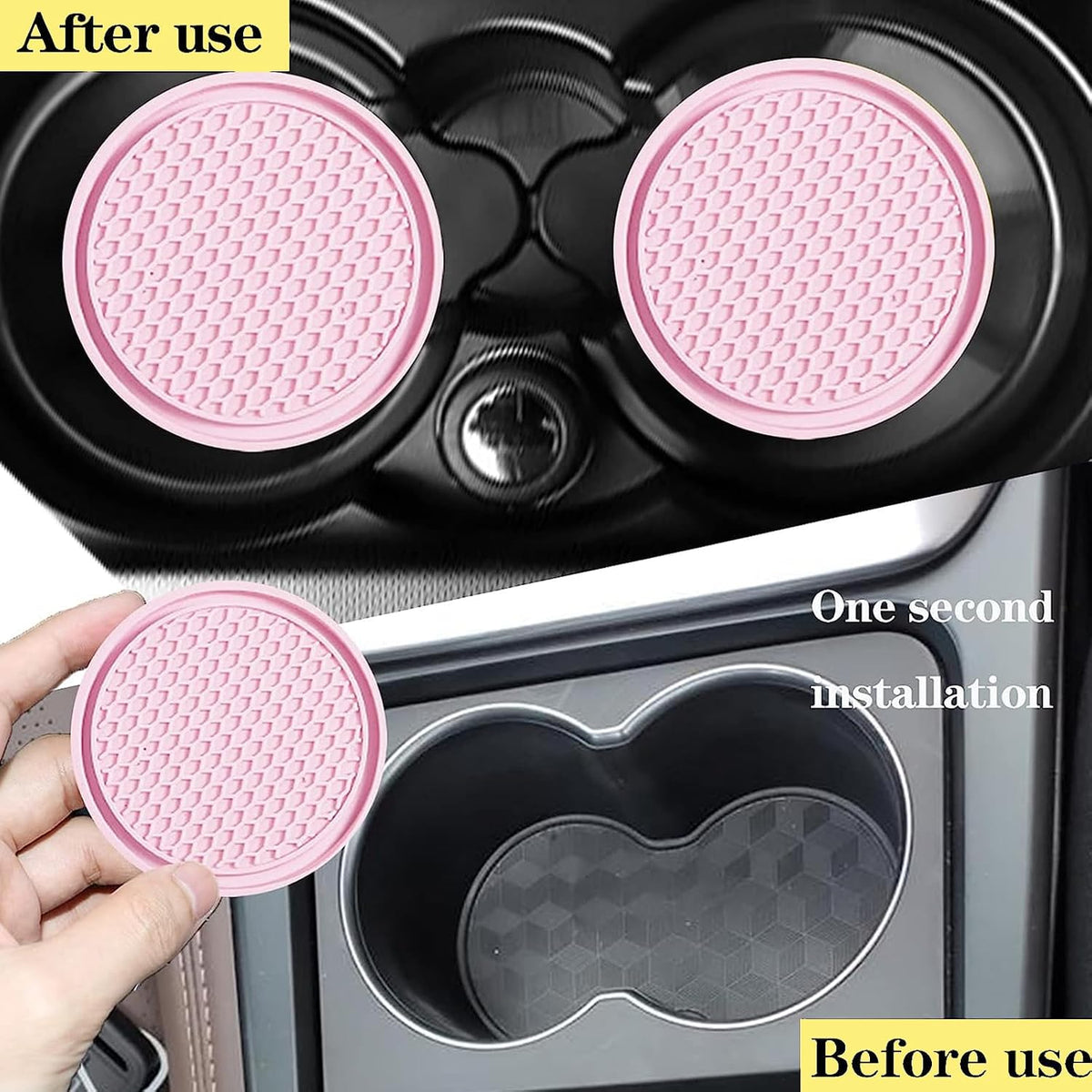 4-Piece Honeycomb Waterproof Fixed Tea Coaster, 2.75In PVC Anti-Slip Cup Holder Insert, Universal for Vehicle Interior Mats (Pink)
