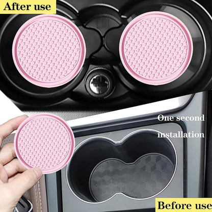 4-Piece Honeycomb Waterproof Fixed Tea Coaster, 2.75In PVC Anti-Slip Cup Holder Insert, Universal for Vehicle Interior Mats (Pink)