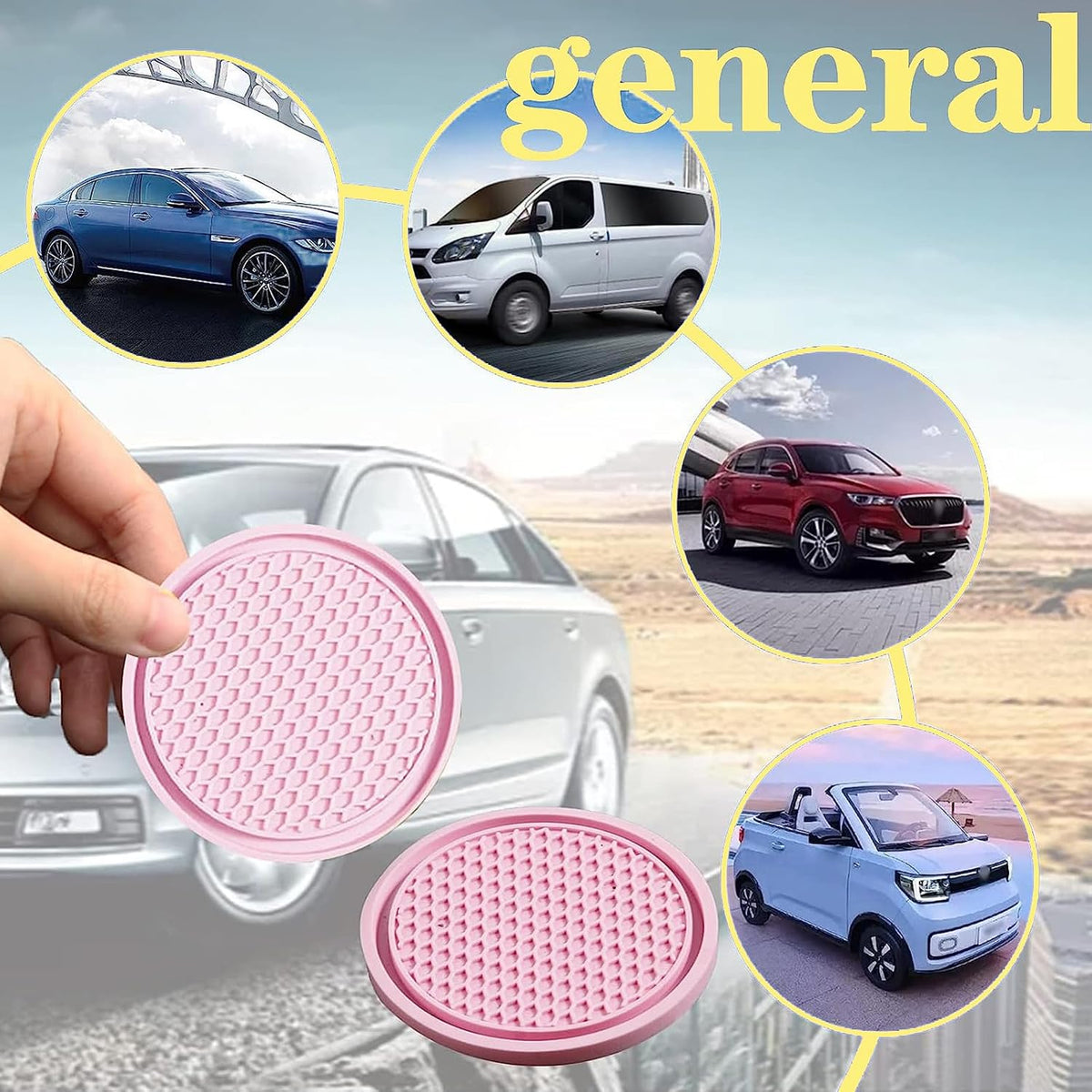 4-Piece Honeycomb Waterproof Fixed Tea Coaster, 2.75In PVC Anti-Slip Cup Holder Insert, Universal for Vehicle Interior Mats (Pink)