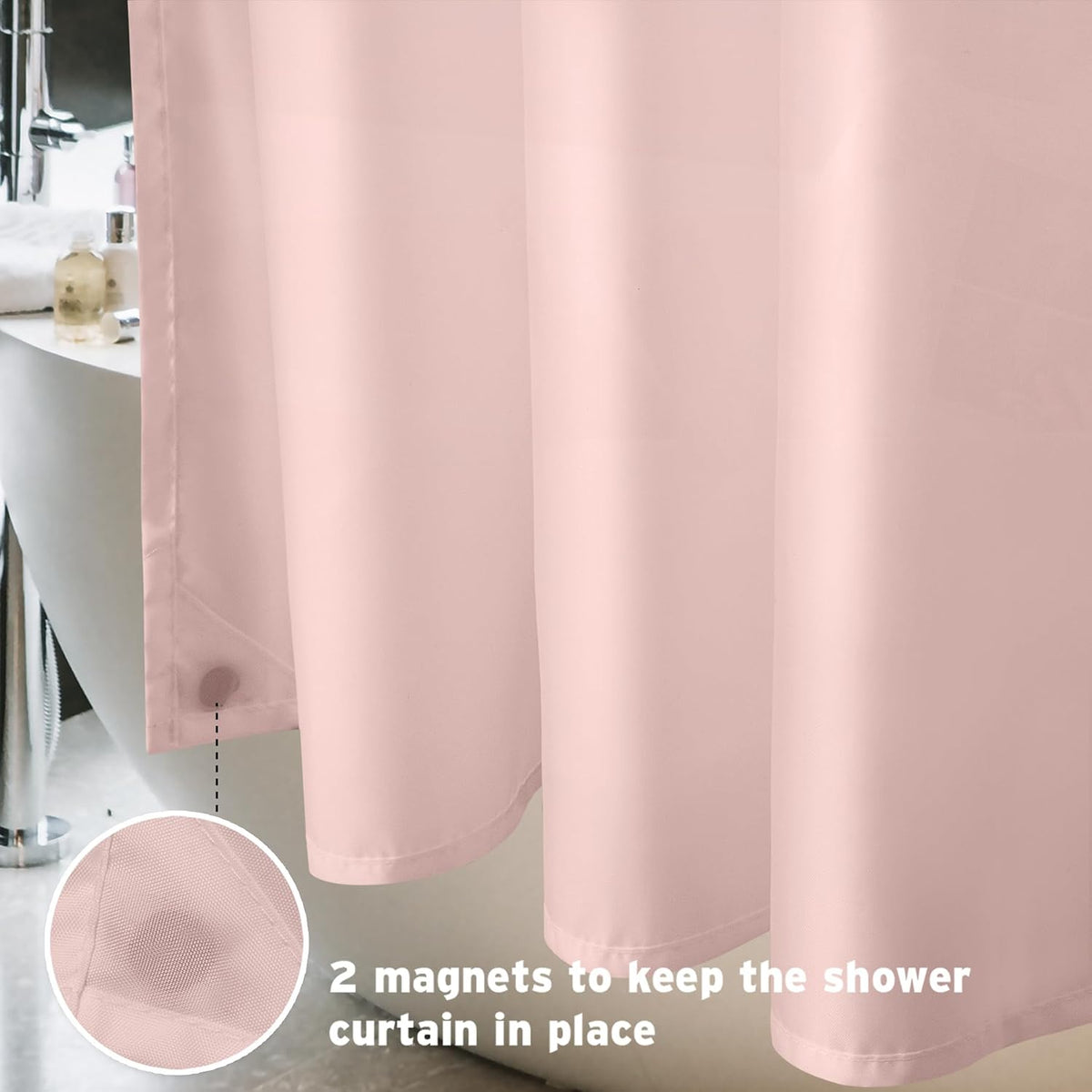 Waterproof Shower Curtain Liner Fabric, Blush Pink Shower Curtain Liner with Magnets, Cloth Shower Liner Soft, Lightweight, Machine Washable, 70 x 72 Inches