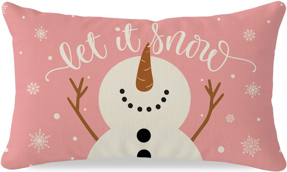 Cute Christmas Let it Snow Snowman Throw Pillow Cover 12x20 Inch