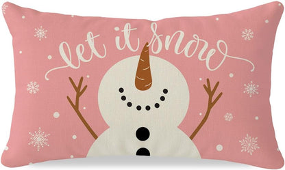 Cute Christmas Let it Snow Snowman Throw Pillow Cover 12x20 Inch