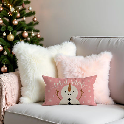 Cute Christmas Let it Snow Snowman Throw Pillow Cover 12x20 Inch