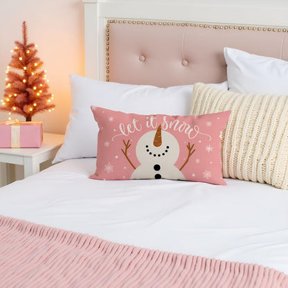 Cute Christmas Let it Snow Snowman Throw Pillow Cover 12x20 Inch